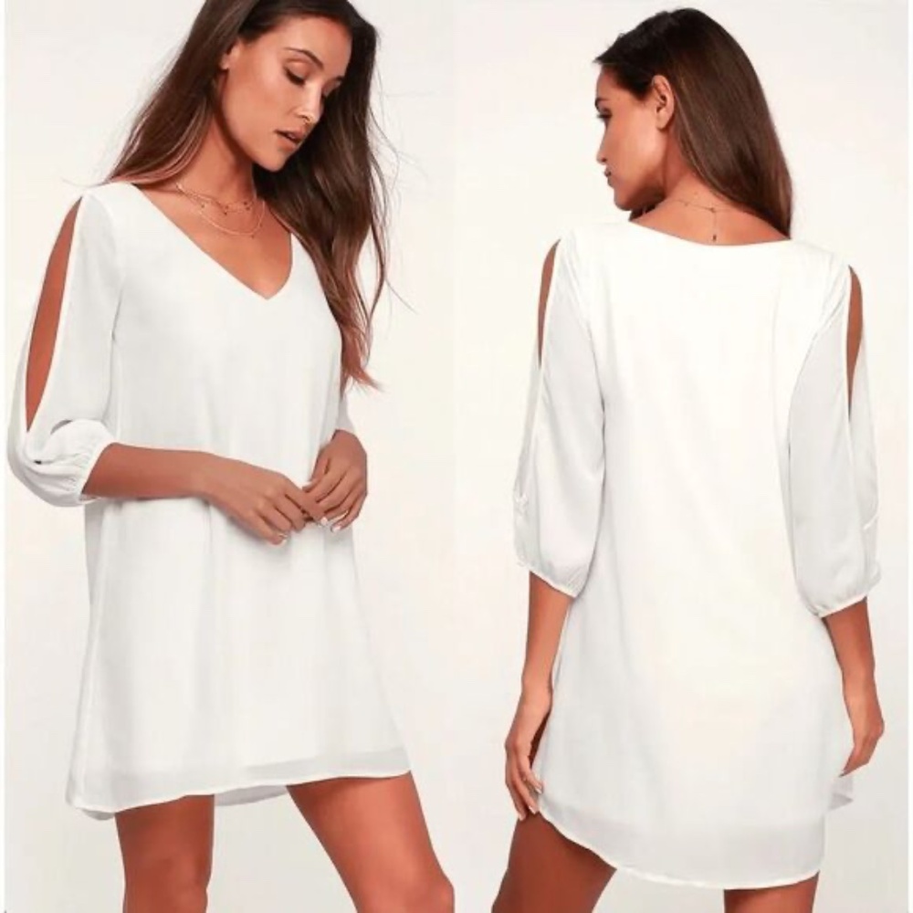 Lulu's cold shoulder White 3/4 Sleeve Cut Out Dress XS